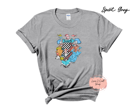 Seussville Collage - Faux Glitter  - Cat in the Hat T-Shirt