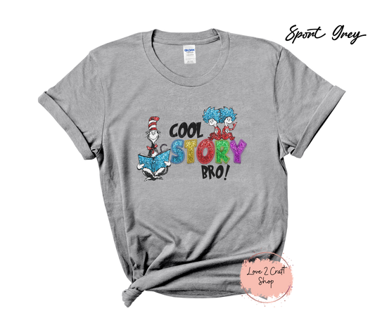 Cool Story Bro - Faux Glitter - Cat in the Hat  T-Shirt