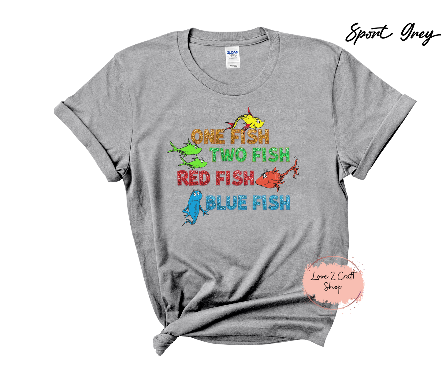 One Fish Two Fish Red Fish Blue Fish  - Faux Glitter  - Cat in the Hat T-Shirt