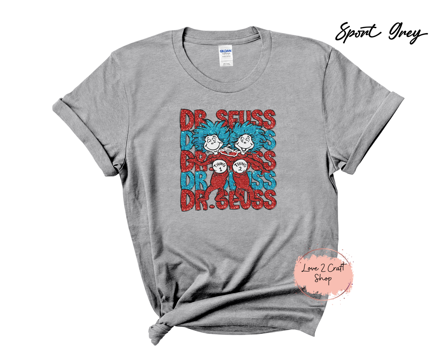 Dr Seuss Stacked with Thing 1 and Thing 2 - Faux Glitter - Cat in the Hat T-Shirt