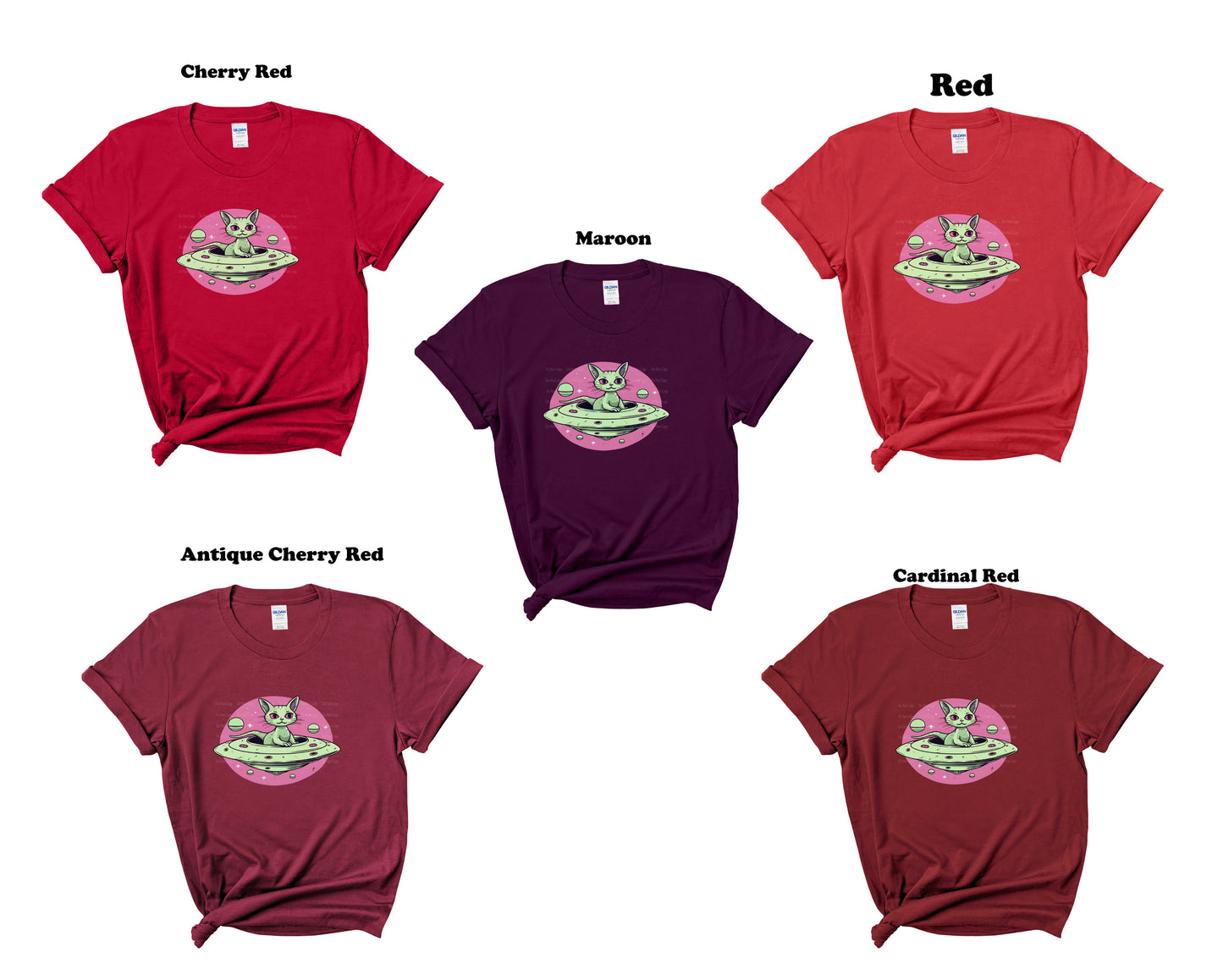 Alien Cat T-Shirt Funny Cat in Flying Saucer Graphic Tee Unique Alien Theme Apparel Perfect for Cat Lovers and UFO Enthusiasts