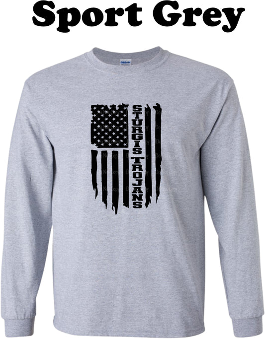 Sturgis Trojans Black American Flag Long Sleeve