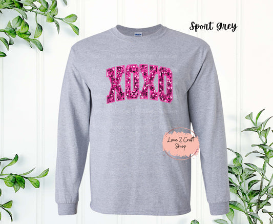 Hot Pink XOXO Faux Sequins Long Sleeve Shirt