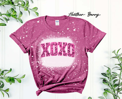 Hot Pink XOXO Faux Sequins bleached T-shirt