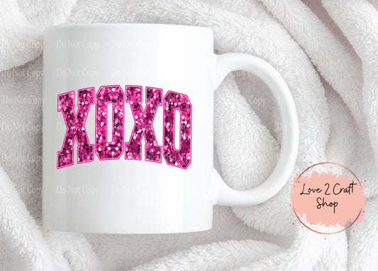 Hot Pink XOXO Faux Sequins Mug