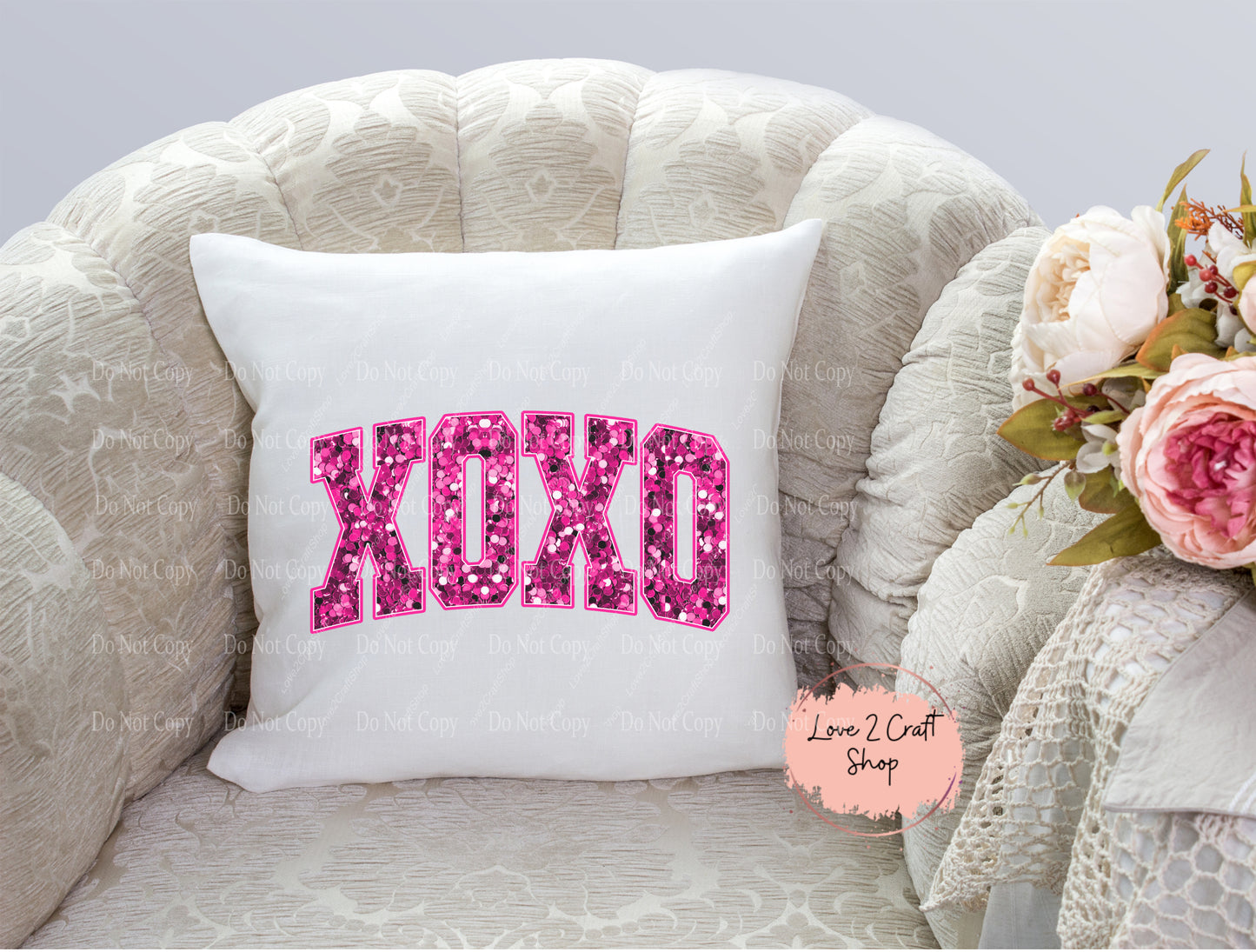 Hot Pink XOXO Faux Sequins pillow