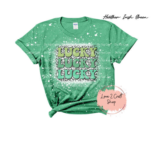 Stacked Lucky Words with Leopard print Bleached T-Shirt