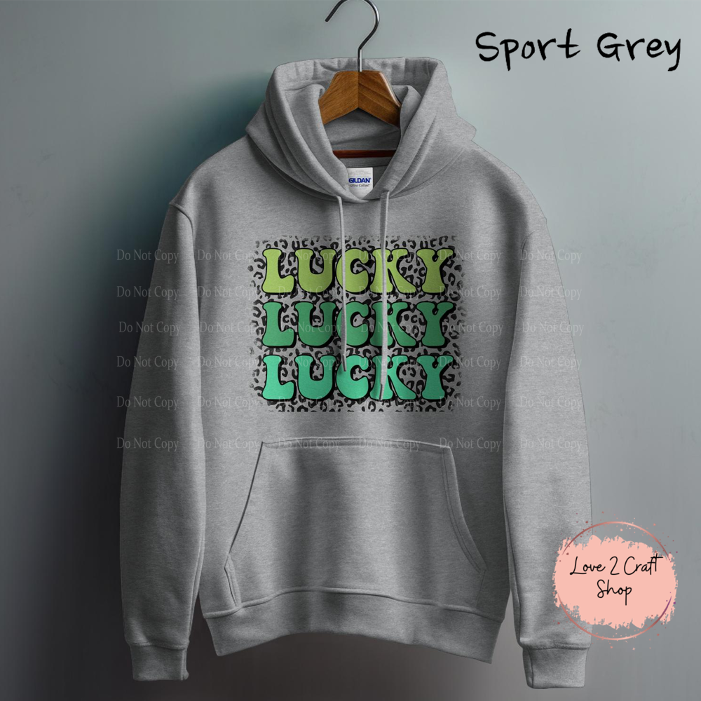 Stacked Lucky words with Leopard print St. Patrick’s Day Hoodie