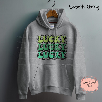 Stacked Lucky words with Leopard print St. Patrick’s Day Hoodie