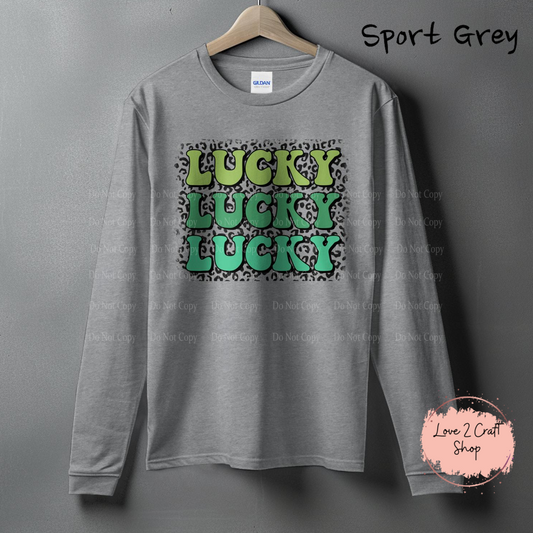 Stacked Lucky words with Leopard print St. Patrick’s Day Long Sleeve