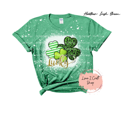 3 Four leaf clovers with faux glitter Lucky St. Patrick's Day Bleached T-Shirt