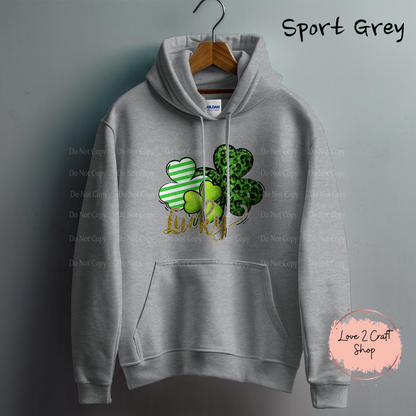 3 Four leaf clovers with faux glitter Lucky St. Patrick’s Day Hoodie