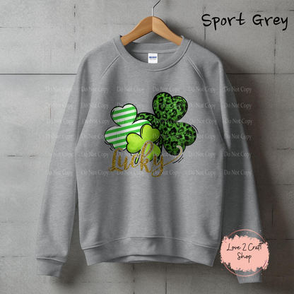 3 Four leaf clovers with faux glitter Lucky St. Patrick’s Day Crewneck