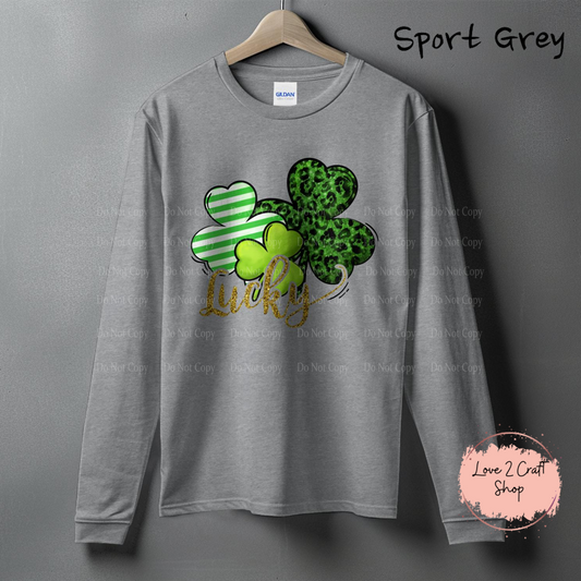 3 Four leaf clovers with faux glitter Lucky  St. Patrick’s Day Long Sleeve