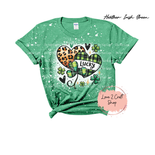 Lucky Leopard print and buffalo plaid Hearts Bleached T-Shirt