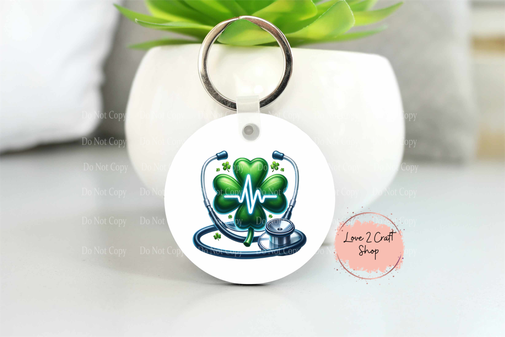 Nurse four leaf clover with Stethoscope St. Patrick's Day Key chain