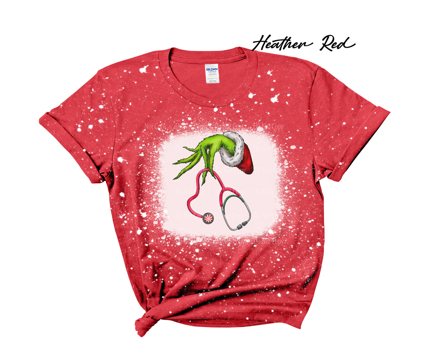 Grinch with Stethoscope for Nurse or CNA Bleached T-Shirt
