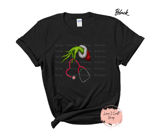 Grinch with Stethoscope for Nurse or CNA T-Shirt